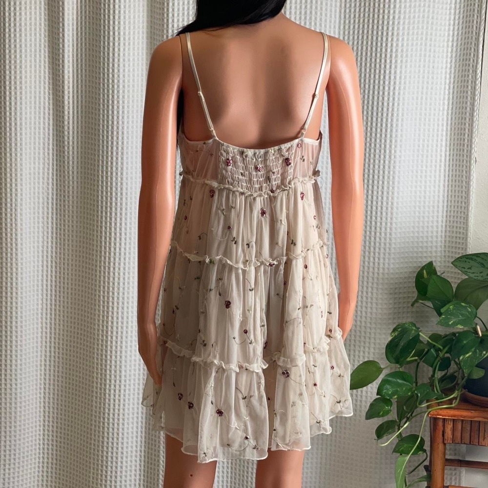 Trixxi Whimsy Fairy Princess Mesh Tiered Cream Sleeveless Mini Dress Size‎ L Y2K - Picture 4 of 7